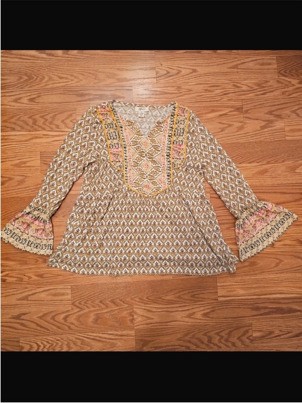 Style & Co. Tan and Pink Embroidered Boho Tunic - Picture 3 of 3